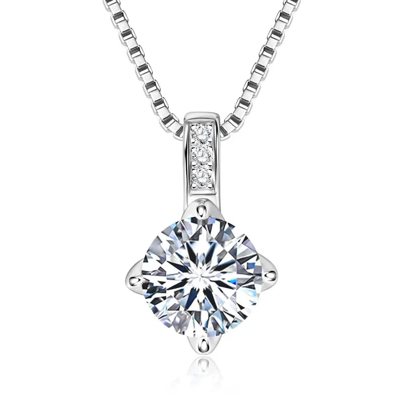 Classic Box Chain Moissanite Pendant Necklace – 6.5mm, 8mm, or 9mm Round VVS1 Moissanite