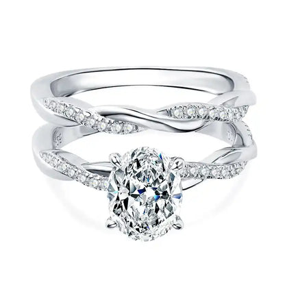 2CT Oval Moissanite Infinity Engagement Ring Set - GRA Certified