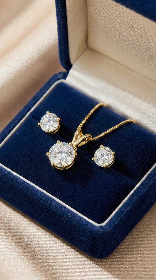 Luxury Solitaire Moissanite Necklace Set