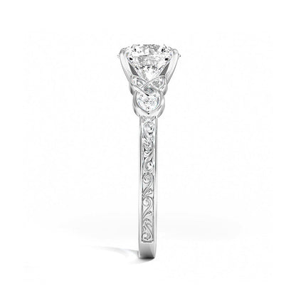 Vintage Three Stone Moissanite Scrollwork Engagement Ring