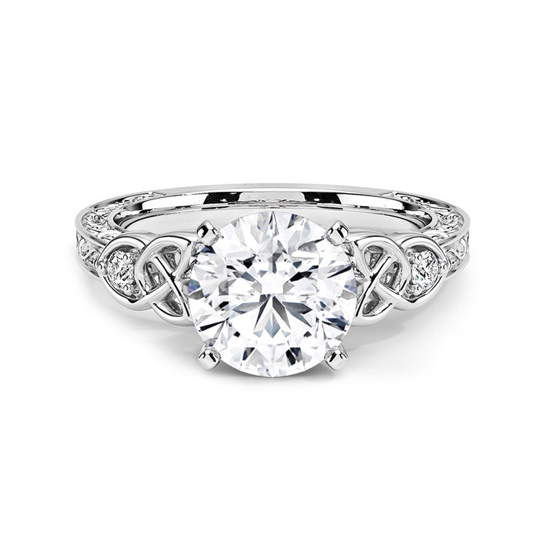 Vintage Three Stone Moissanite Scrollwork Engagement Ring